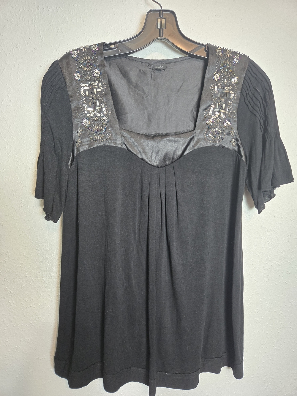Embellished Black Short-Sleeve Tunic Top